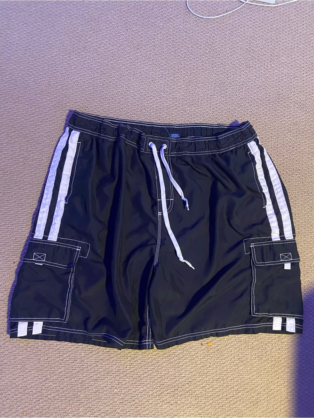 Men's Black Swim Board Shorts with White Trim